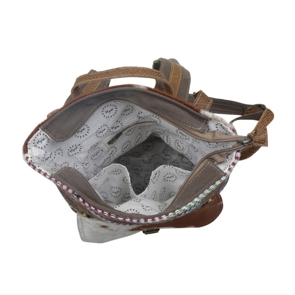 New Myra Bag Cowhide Leather & Canvas Rug Backpack Bag - Picture 5 of 6